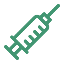 green cartoon outline drawing of a vaccination